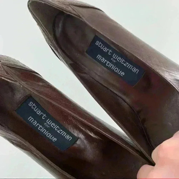 Stuart Weitzman heels 8 brown leather snakeskin pointy vintage 80s 90s pinup - Picture 10 of 12